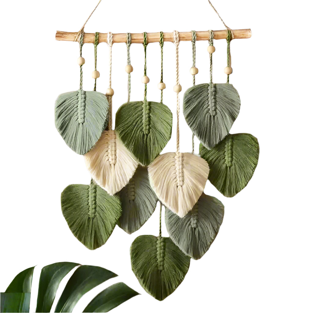Green Leaf Macrame Wall Art - Boho Home Room Decor