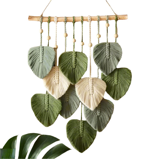 Green Leaf Macrame Wall Art - Boho Home Room Decor